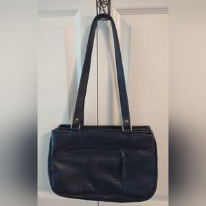 Vintage Blue 3 Compartment Faux Leather Women’s Shoulder Handbag Purse 12”x 8”